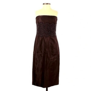 Ann Taylor | 100% Silk Dark Brown Strapless Lace Waist Dress Size 2